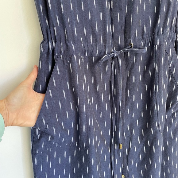 Faherty Saylor Midnight Ikat Button Up Sleeveless Drawstring Dress - XS - Picture 5 of 10